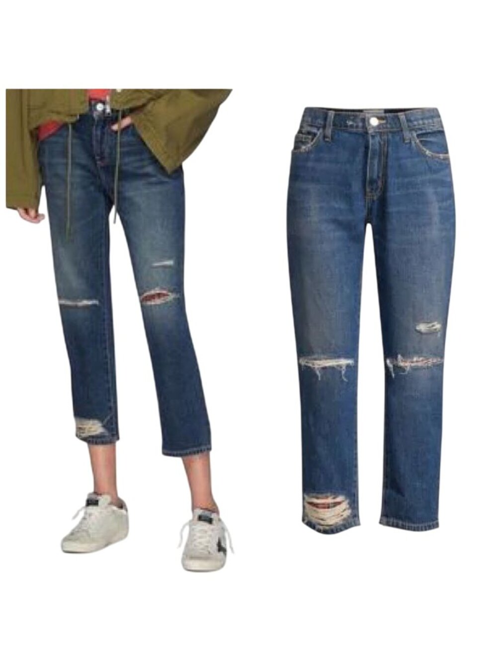 Current/Elliott The Repaired Fling Distressed Crop Jeans size 26, New with Tag